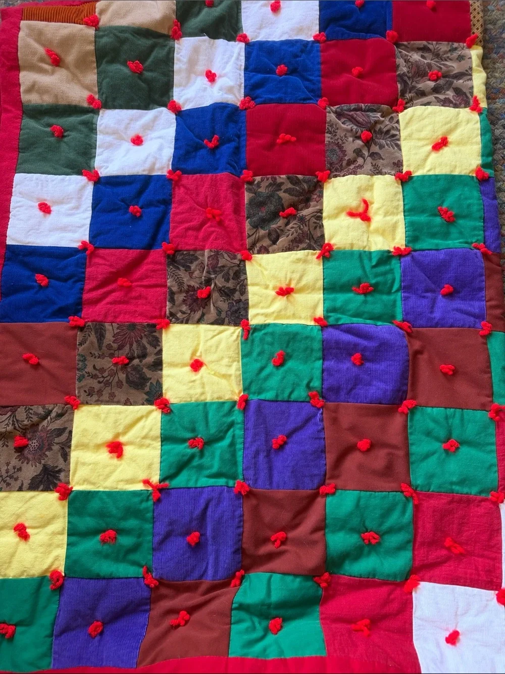 VTG Handmade Patchwork Granny Square Twin Bed Throw Blanket Quilt Multi-Color
